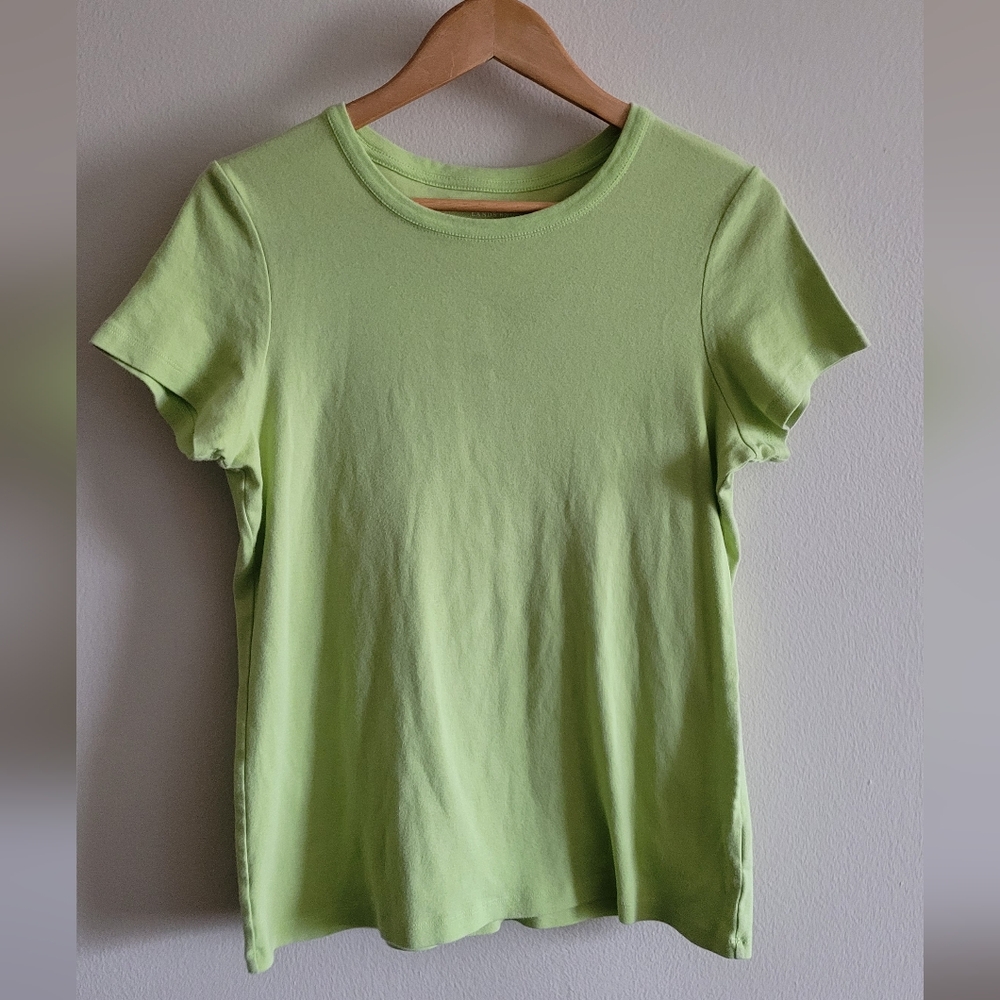 Land's End Basic Cotton Crewneck Tshirt, Women's XL, Lime Green.